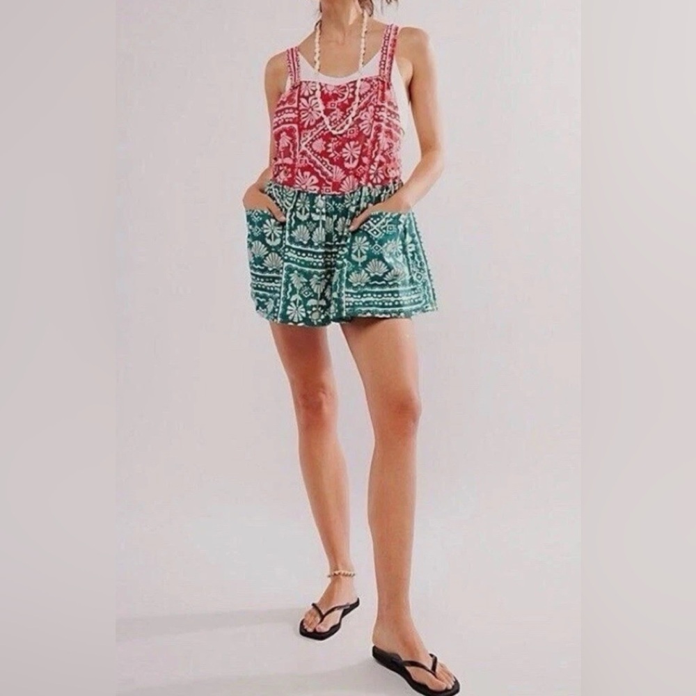 Free People Green and Red  romper jumpsuit